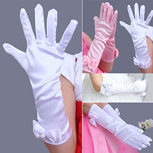 Little Girls Princess Gloves(Solid Color Long Elbow Length) For Birthday,Wedding,Holiday,Costume Party