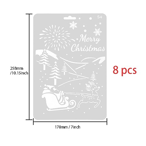 ONEBO 8 Pieces Christmas Drawing Stencils, Plastic Painting Stencils, Reusable Drawing Templates, for Scrapbooking Painting - Image 2