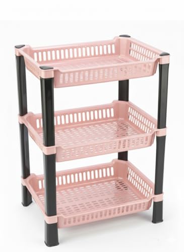 Image of U-Max Multi Tire Kitchen Storage Rack, Plastic Utility Shelf Organiser, Space Saving Storage Solution, Revolving Vegetable Rack (Orange, 3)