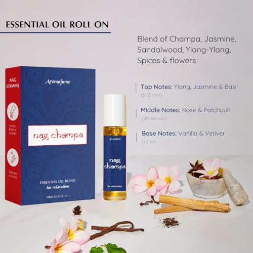 Image of Nag Champa Essential Oil Roll-On Blend 10ml with Jasmine, Aromafume