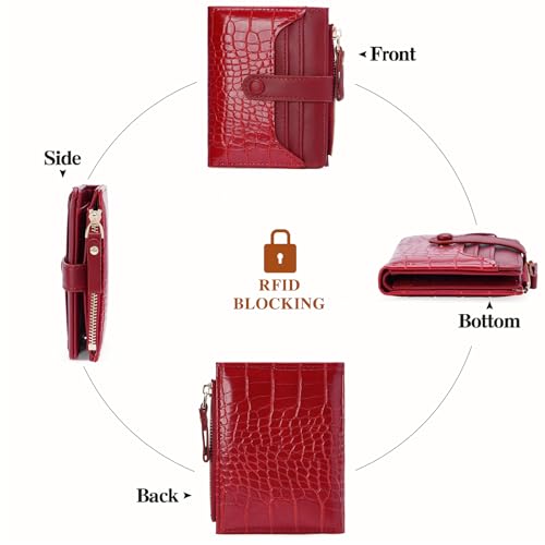 Image of Small Wallet for Women Leather Card Holder Bifold Ladies Wallets with Zipper Change Pocket ID Window