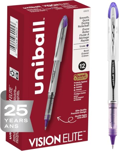 Image of uniball Vision Elite Rollerball Pens, Bold Point (0.8mm), Violet (Pack of 144)