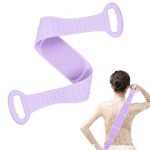 Extra Long 31.5 Inch Silicone Body Back Scrubber Shower Bath Brush 2021 Updated Soft Skin Brush Belt Men Women, Suitable for Back Cleaning Blue