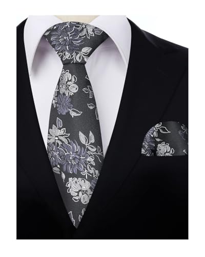 Image of Alizeal Mens 3.15inch Retro Floral Necktie and Hanky Vintage Wedding Tie and Pocket Square Set