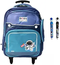 Mochila de carrinho Rodinhas Infantil em Tecido Oxford e com Grande Capacidade para Estudantes de 6 a 12 Anos, mochila escolar (Astronauta azul/verde)