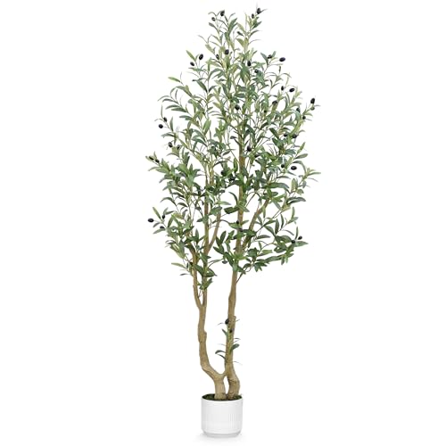 HZXGCP Olive Tree 5ft, Artificial Olive Tree with White Pot, Fake Tree with 1152 Dense Leaves...