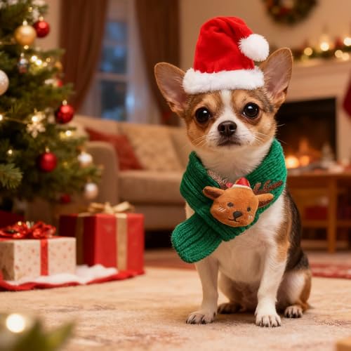 Gorro y bufanda navideña para perros pequeños miniatura 7