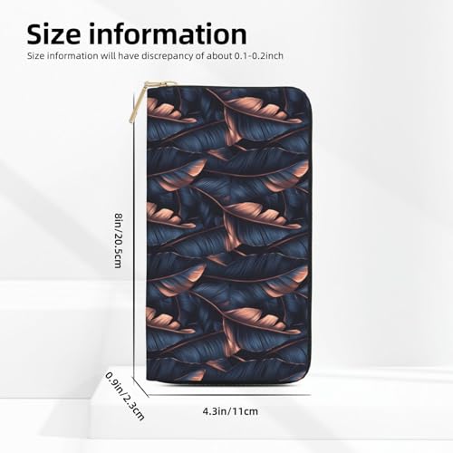 Bronze Tropical Plants Print Wallet Women Men, Long PU Leather Wallets for Women, Cute Womens Travel Wallet Purse Pouch with Zipper Pocket3