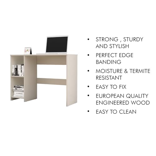 Image of Bniture Wooden Study Table for Home | Engineered Wood Study Table with 2 Storage Shelf | Multi Purpose Computer Desk for Writing & Study | Laptop Table for Study Room & Office | Frosty White