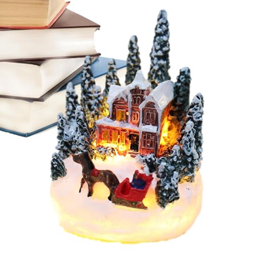 Fyrdyn Beleuchtetes Weihnachtshaus, Resin Weihnachtsdorf Häuser...