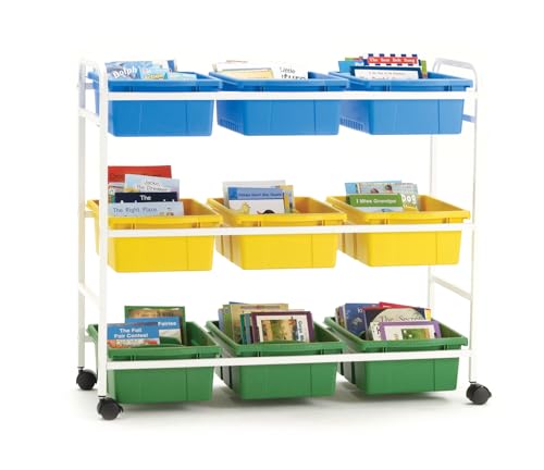 Book Browser Cart with 6 Divided & 3 Open Tubs