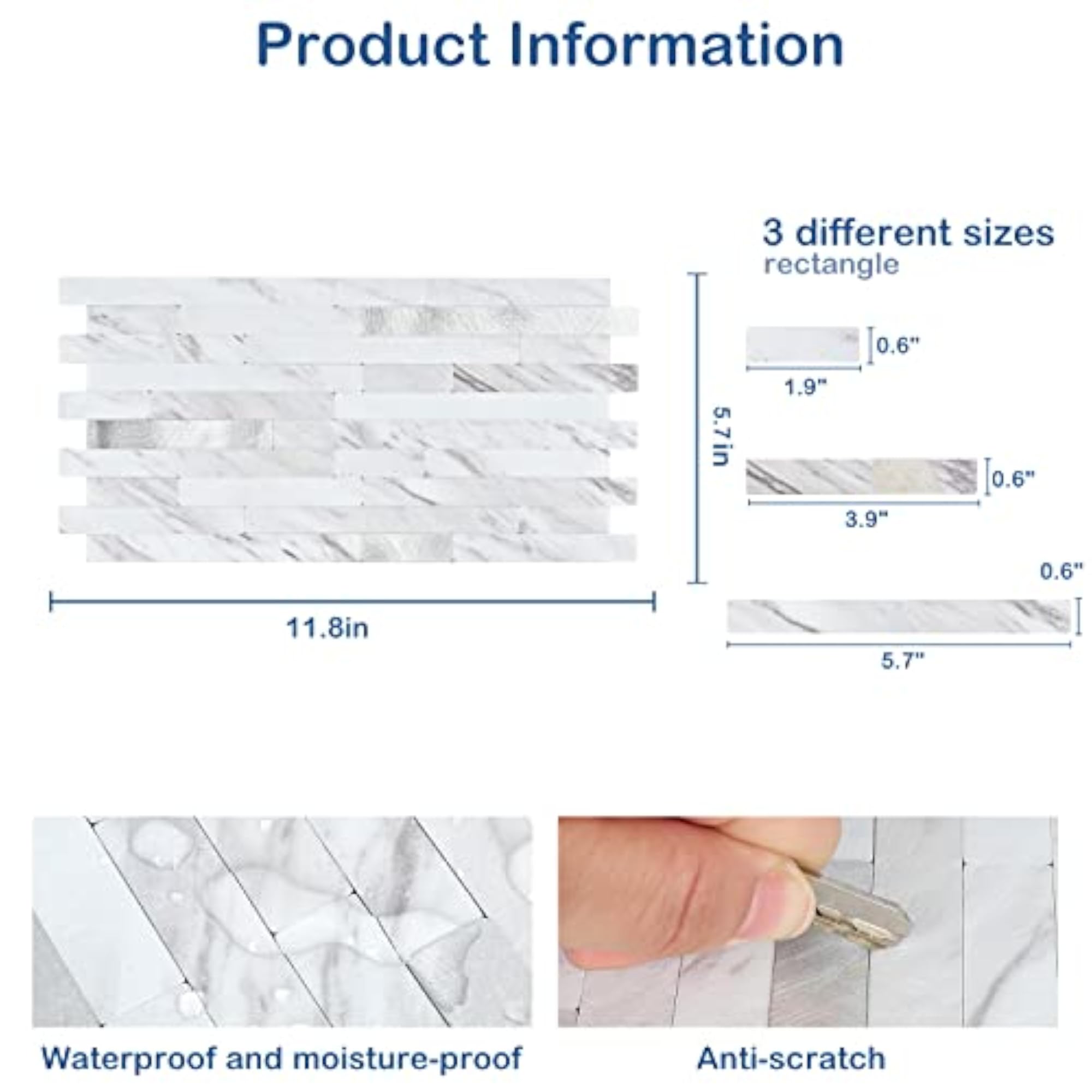 20 Sheets Peel and Stick Backsplash PVC Wall Tile, for Kitchen Backsplash
