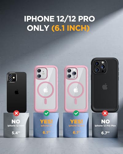 Image of Miracase Glass Series Designed for iPhone 12 /12 Pro 6.1 Inch, Upgrade Full-Body Magnetic Case with Built-in 9H Tempered Glass Screen Protector, with Camera Lens Protector, Magnetic Pink