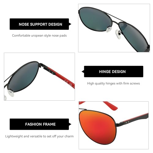 Image of ZENOTTIC Polarized Aviator Sunglasses for Men Carbon Fiber Temple Pilot Sun Glasses with Mirrored Lens UV Protection