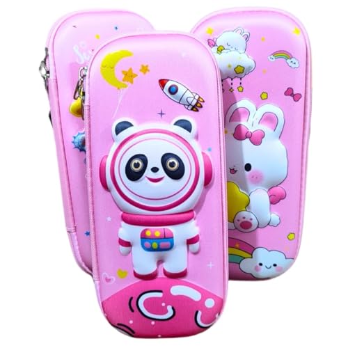 Estojo Infantil Escolar 3D Volta As Aulas Escola Menina Rosa Panda Astronauta Coelho 36 Lápis Canetinha Giz Tesoura Cola Kit Escolar (Rosa Astronauta)