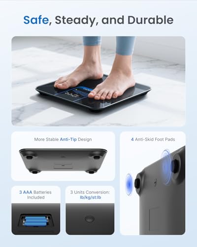 Image of RENPHO Weight Scale with 7-Day Weight Trend, Digital Bathroom Scale for Body Weight with Large LED Display, High-Accurate Weighing Scale with Sturdy and Durable Base, 11.02 inch, 400lbs, Core 1X
