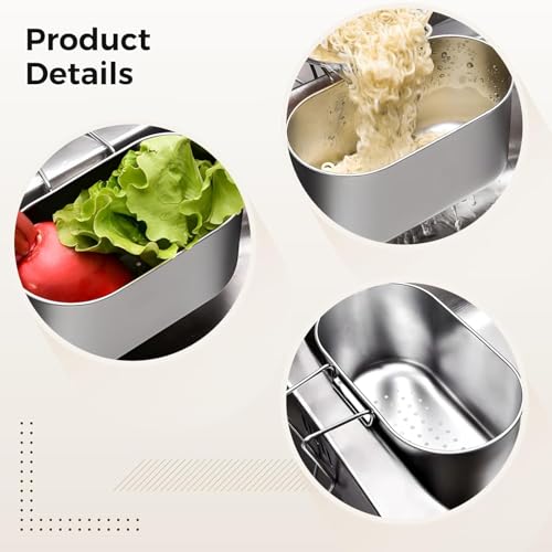Image of Stainless Steel Sink Drain Strainer Basket, Multifunctional Hanging Sink Strainer Colander Drain Basket for Filter Food Waste and Wash Fruits or Vegetables Kitchen Tools & Gadgets (Silver)