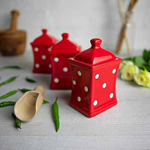 City to Cottage Red and White  Polka Dot  Handmade  Small 53oz150ml Ceramic Kitchen  Herb Spice  Storage Jar Set of 3  Containers  Canisters