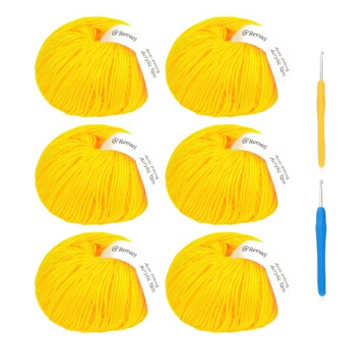 Acrylic Yarn for Crocheting - 6 Pack of 50g/1.76oz - Soft DK Weight Yarn (CYC #3), No-Splitting, Tightly Spun Acrylic for Smooth & Durable Crocheting – Toys, Scarves & Crafts(Yellow)