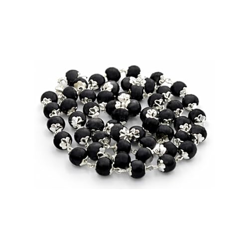 Image of Karungali Malai Silver Plated Original 8mm | Certified Ebony Beads Mala 54 Beads Goverment Lab Test Certification Mala with German Silver Cap | Authentic Karungali Malai for Spiritual Protection - 1 Piece