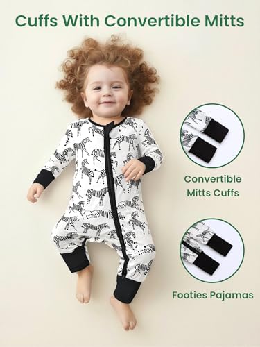 Image of Unisex Baby Bamboo Viscose Long Sleeve Romper, Cute Prints Zipper Footless Jumpsuit, Toddler One-Piece Outfits