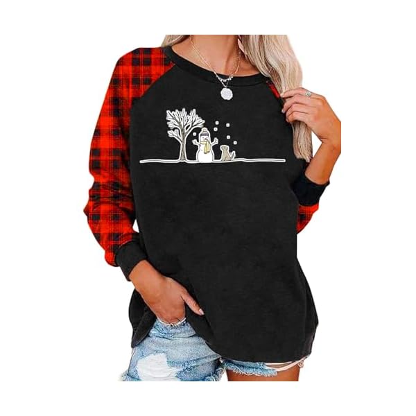 Christmas Shirts for Women Christmas Tree Tee Shirts Holiday T-Shirts Christmas Tops Family Xmas Snowman Clothing