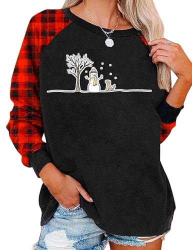 Christmas Shirts for Women Christmas Tree Tee Shirts Holiday T-Shirts Christmas Tops Family Xmas Snowman Clothing