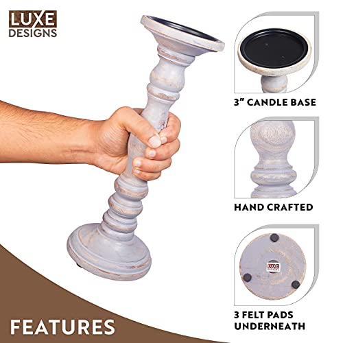 Large Candle Holders for Pillar Candles - Rustic Farmhouse Style Home Decor - Perfect for Table Centerpieces, Coffee Table or Fireplace Mantel - 3 Piece Set - Grey