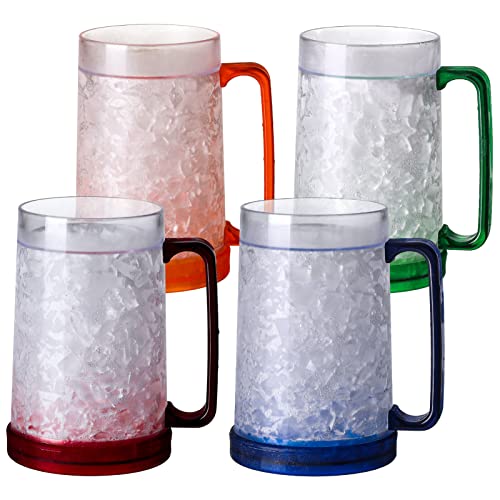 Comparison: Best Freezer Beer Mugs 7 Easicozi Double Wall Gel Frosty Freezer Ice Mugs Clear 16oz Set of 4 (Blue, Red, Orange and Green)