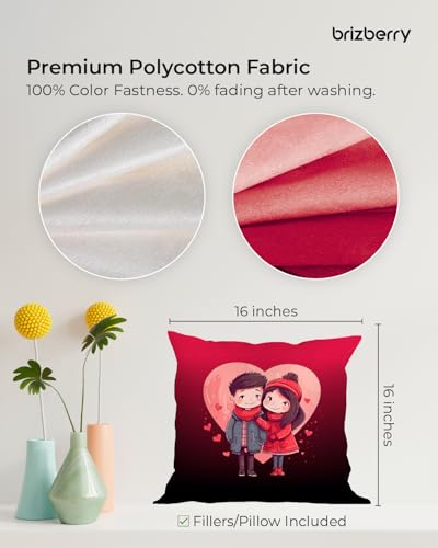 Image of Brizberry Pillow Cushion Gift for Valentine's Day Anniversary Engagement Birthday to Husband Hubby | Love Romantic Diwali Couple Gift with Cushion Filler (16 inch x 16 inch) (Design 31)