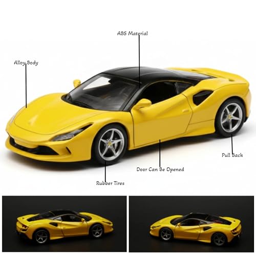 Image of SHAKTISM Die-Cast Metal Car Toy -1:36 Scale, Opening Doors, Pull Back Function, Collectible Toy, Racing Car for Kids Birthday Gift for Boys Girls (Yellow Ferrari Diecast)