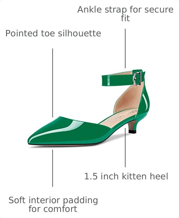 Image of Aachcol Women Kitten Low Heel Ankle Strap Pumps Pointed Toe Sandals Dress Shoes Party Office Wedding 1.5 Inch