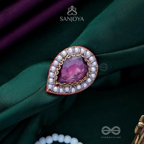 Image of SANJOYA by EVERSTYLISH Embroidered Ring for Women | Shell & Beaded Adjustable Statement Ring | Ethnic Jewelry for Weddings & Festive Occasions