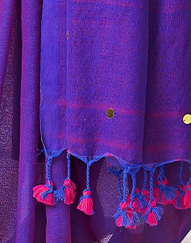 Image of SIRIL Women's Cotton Linen Sequence Saree With Unstitched Blouse Piece