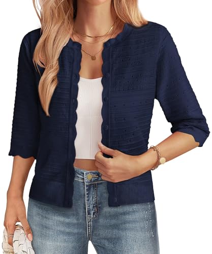 Image of GRACE KARIN Womens 3 /4 Sleeve Cardigan Sweater, Lightweight Cropped Cardigan Trendy, Dressy Casual Crochet Bolero Shrugs