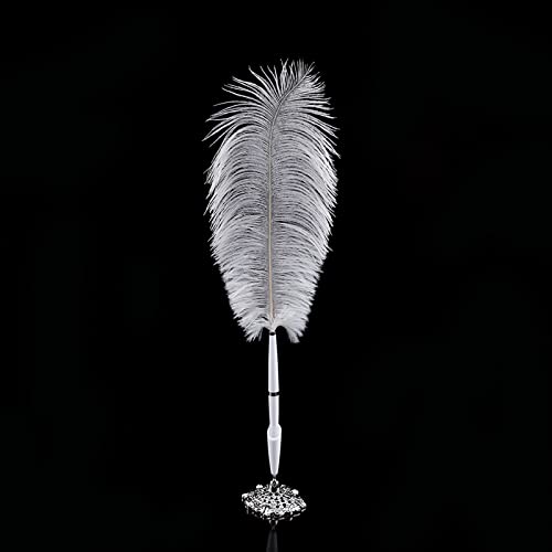 Stylo à plume d'autruche et support argent pour livre d'or de réception - 6