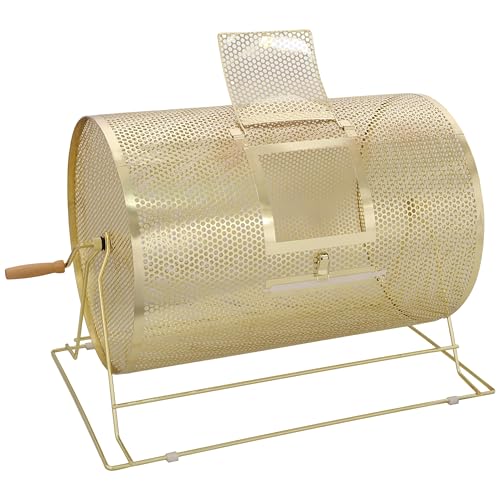 Large Raffle Drum Lottery Drawing Cage Metal Ticket Mixing Barrel Bingo Ball Roller Spinning Drum Wooden Handle Holds 10000 Tickets Or 300 Ping Pong Balls for Events and Drawings Gold