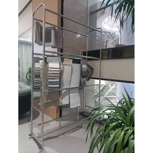 Expositor móvil de telas con estructura ajustable plateada de alta resistencia para comercios 6
