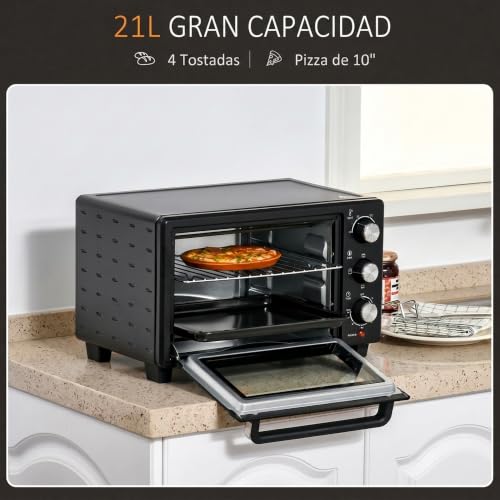 Miniatura 3 de Homcom Horno Eléctrico De Sobremesa Horno Sobremesa De 21l 1400w Mini Horno Eléctrico Con Temporizador Hasta 60min Y Temperatura Regulable Hasta 230 Negro