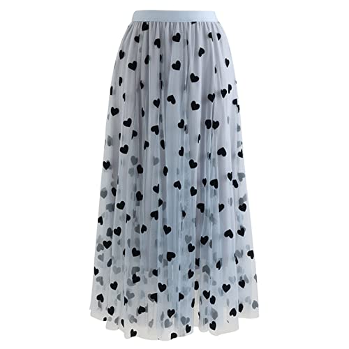 CHICWISH Women's 3D Posy Double-Layered Mesh Midi Skirt