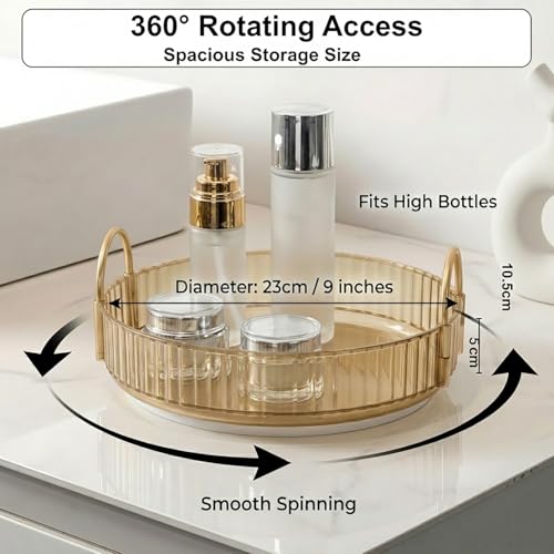 Image of JD FRESH 360 Degree Rotating Makeup Organizer 1 Layer Cosmetic Storage Box Vanity Stand with Drawers for Lipsticks Skincare Perfume Bathroom Countertop Dressing Table Organizer (Light Gold)