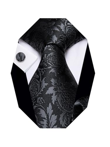 Image of YourTies Striped Ties for Men Classic Woven Silk Necktie with Handkerchief Cufflinks Set Formal Business Party Wedding