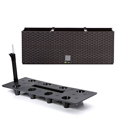 Pflanzkübel rechteckig Blumentopf Pflanzkasten 51,5 cm 17 L Umbra dunkel Braun Blumenbank in Rattan-Optik Rato Serie mit Bewässerungssystem