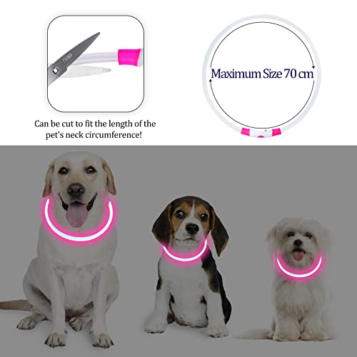 Coolzon LED Leuchthalsband Hundehalsband Aufladbar, Wasserdicht Halsband Hund 3 Modi, Leuchtband Hund Halsband Längenverstellbareres Super Helle Kalsband Katze und Hunde Klein Groß Mittel, Rosa