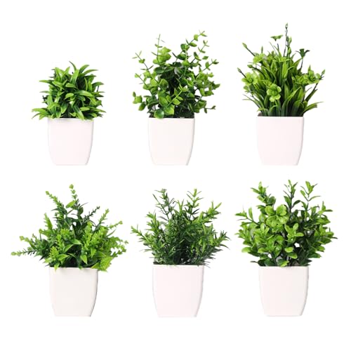 NCCHDZSW 6 plantas artificiales, plantas artificiales, pequeñas con maceta, plantas falsas de plástico, plantas de interior artificiales para dormitorio, baño, cocina, hogar, decoración interior