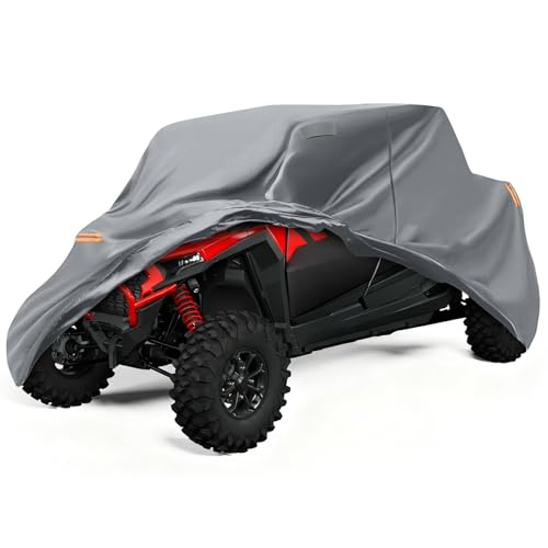 Waterproof UTV Cover Compatible with Polaris RZR 4 Seaters, 6 Layers All Weather Cover with Air Vents, Door Zipper and Windproof Buckles and Bands for Rain Snow Dust Protection