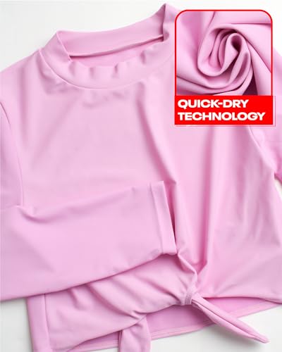 Image of Reebok Girls Rash Guard Set - 3 Piece UPF 50+ Long Sleeve Swim Shirt with Bikini Swimsuit - Swimwear Set for Girls (4-16)