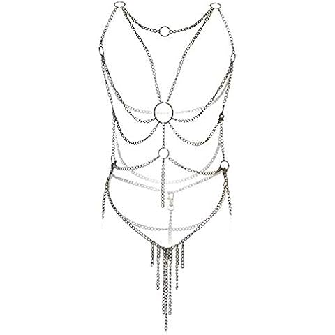 Women's Lingerie Chain Set Cross Enticing Tassel Body Link Harness Metal Chain Set Metallic Cover