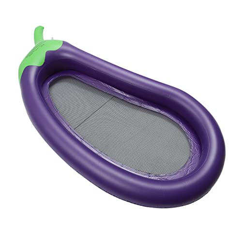 Hohopeti Colchoneta Hinchable para Piscina Forma de Berenjena Cama Flotante Resistente con Malla de Soporte Sofá Acuático Portátil para Verano y Playa