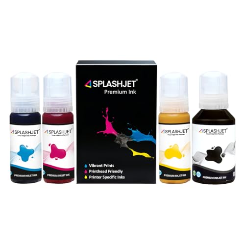Image of Splashjet 008 Compatible Refill Pigment Ink for Epson L15150, L15160, L15140, L6490, L6460 Printer - Compatible Ink Bottle for Epson 008 Ink Code (70gm x C /M /Y + 120gm x Bk) Ink Bottle Set - 502367